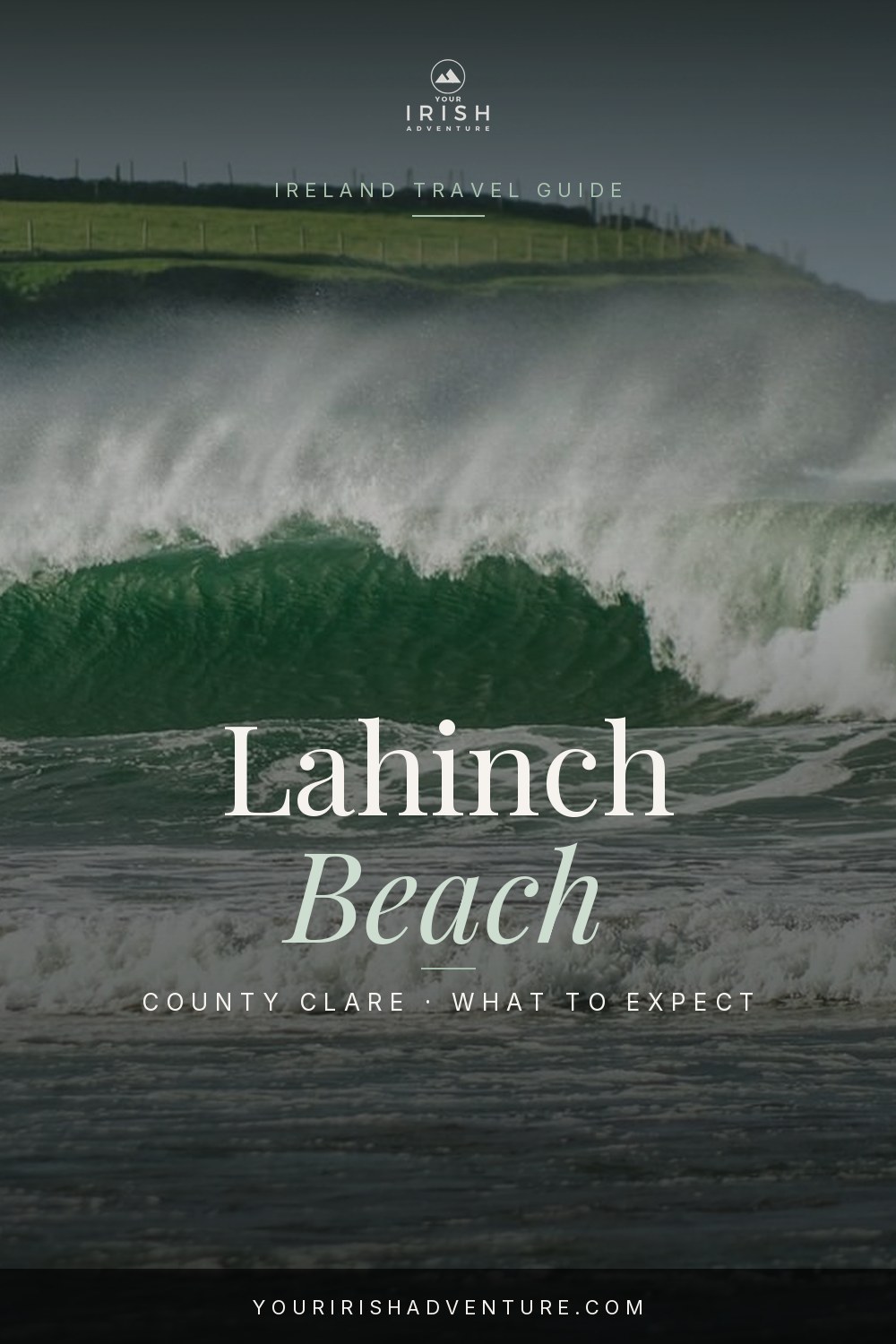 Atlantic surf rolling into Lahinch Beach in County Clare with the promenade behind
