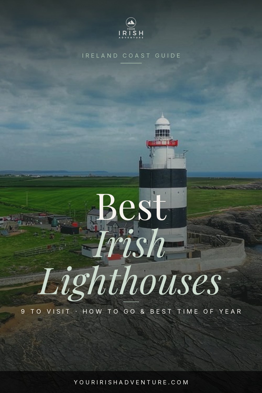 Coastal lighthouse above the sea in Ireland with a guide to the 9 best lighthouses to visit around the country