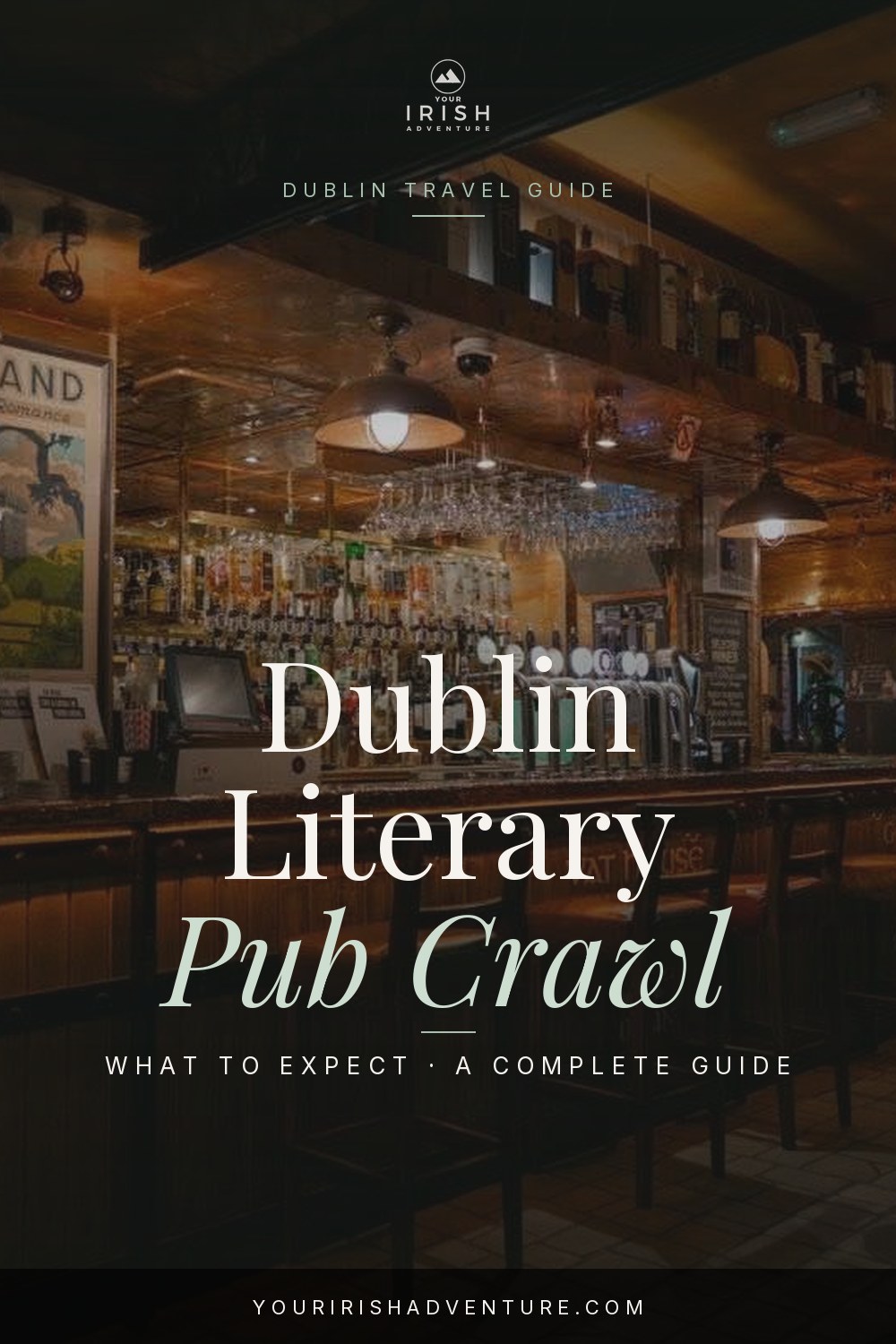 Group outside a traditional Dublin pub on the Literary Pub Crawl tour with warm lit windows at night