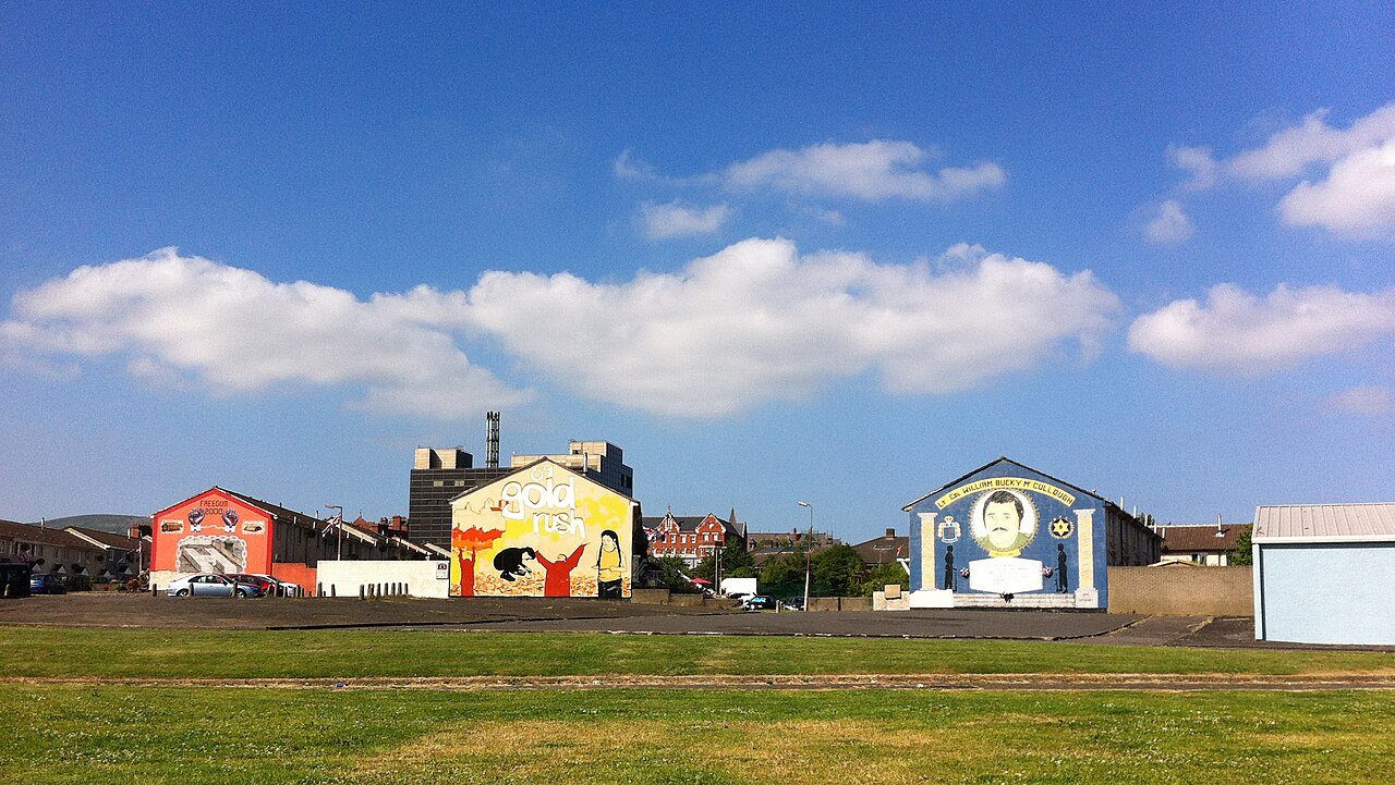 Loyalist murals on gable end walls on the Shankill Road in Belfast