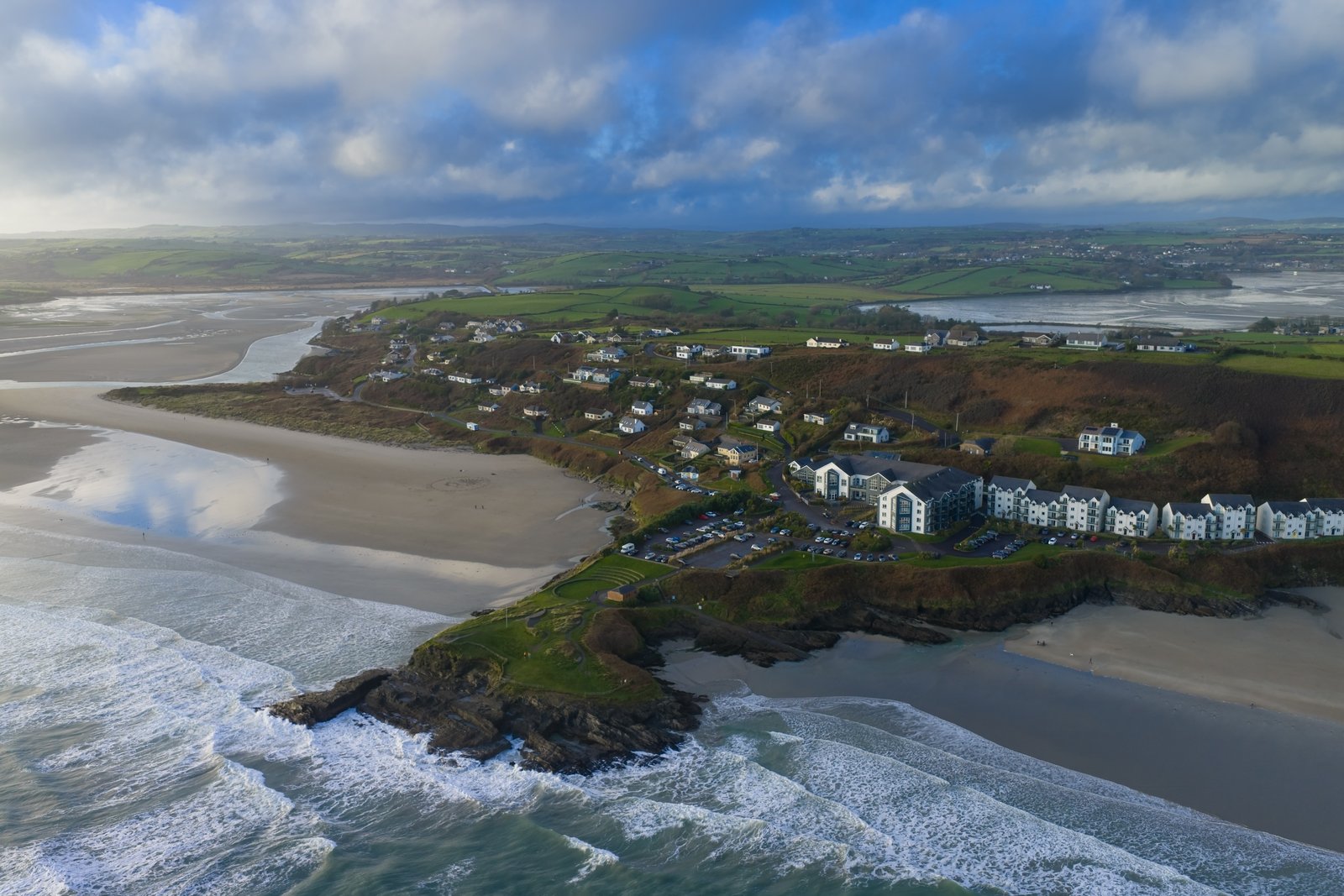 Aerial view of Inchydoney Beach and its twin sandy strands near Clonakilty in West Cork