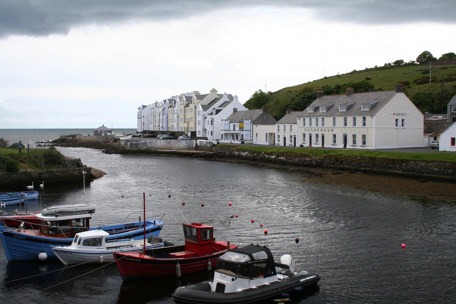 Cushendun harbour and the whitewashed village on the Antrim coast