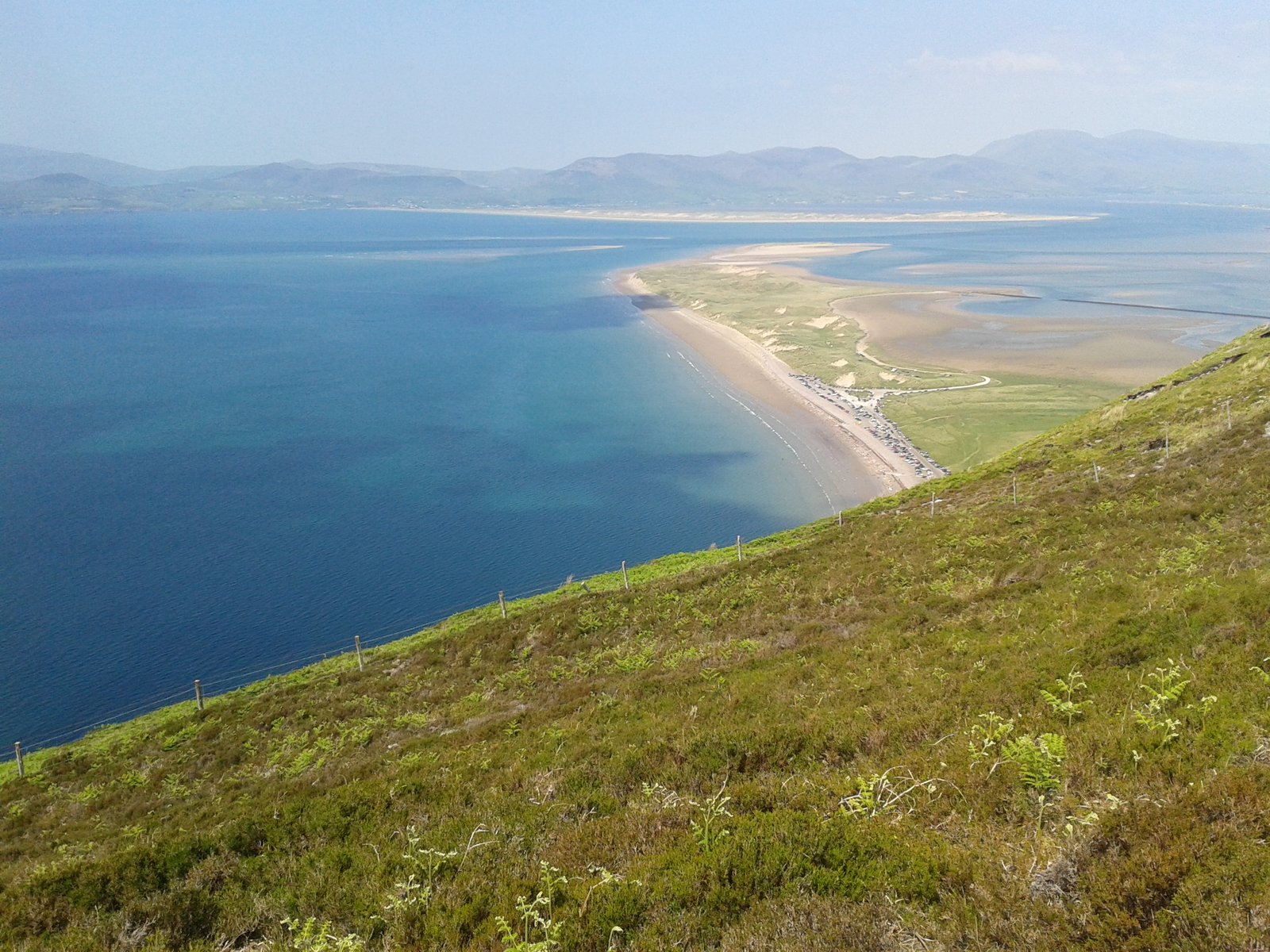 Aerial of Rossbeigh sand spit running into Dingle Bay