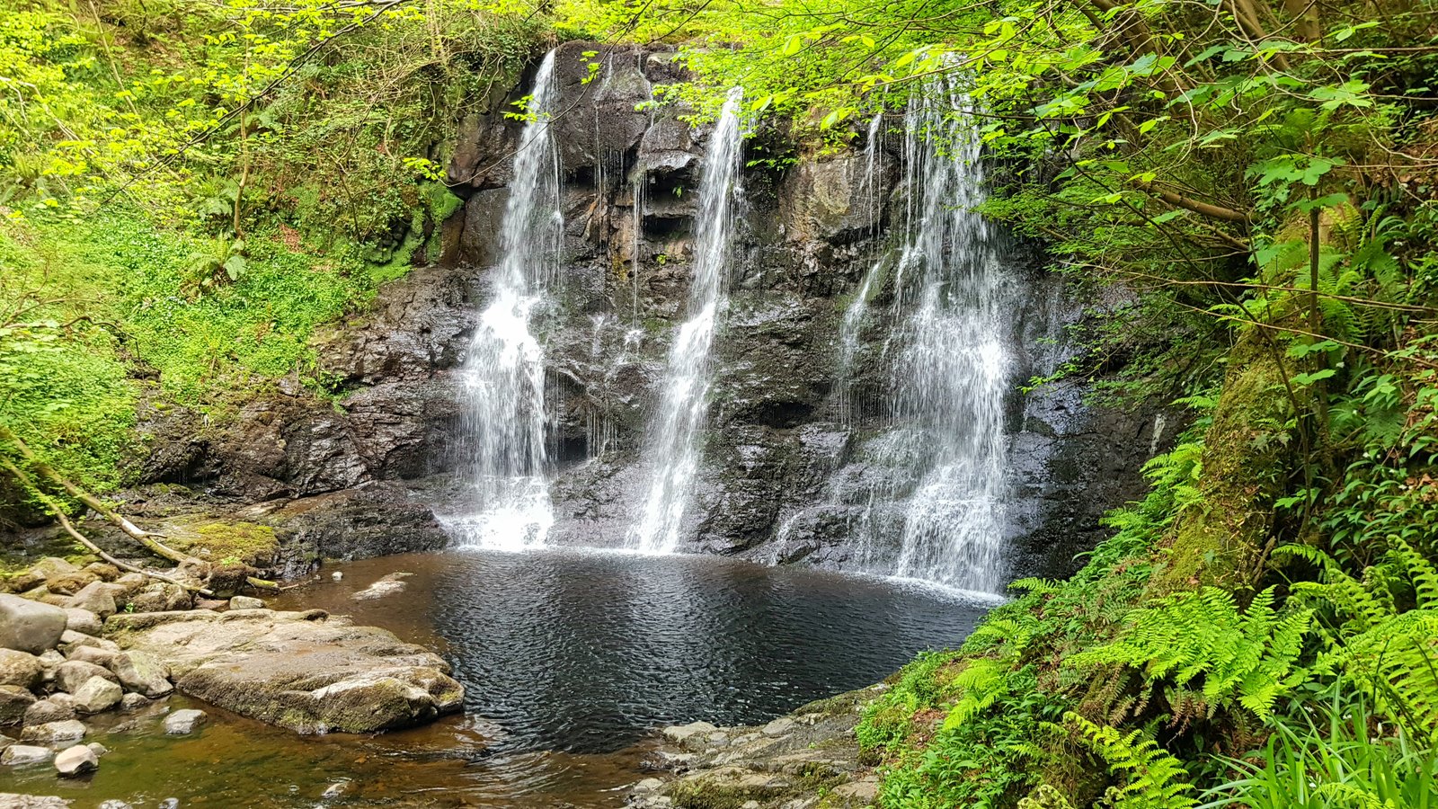 Glenariff waterfall in the wooded gorge of Glenariff Forest Park