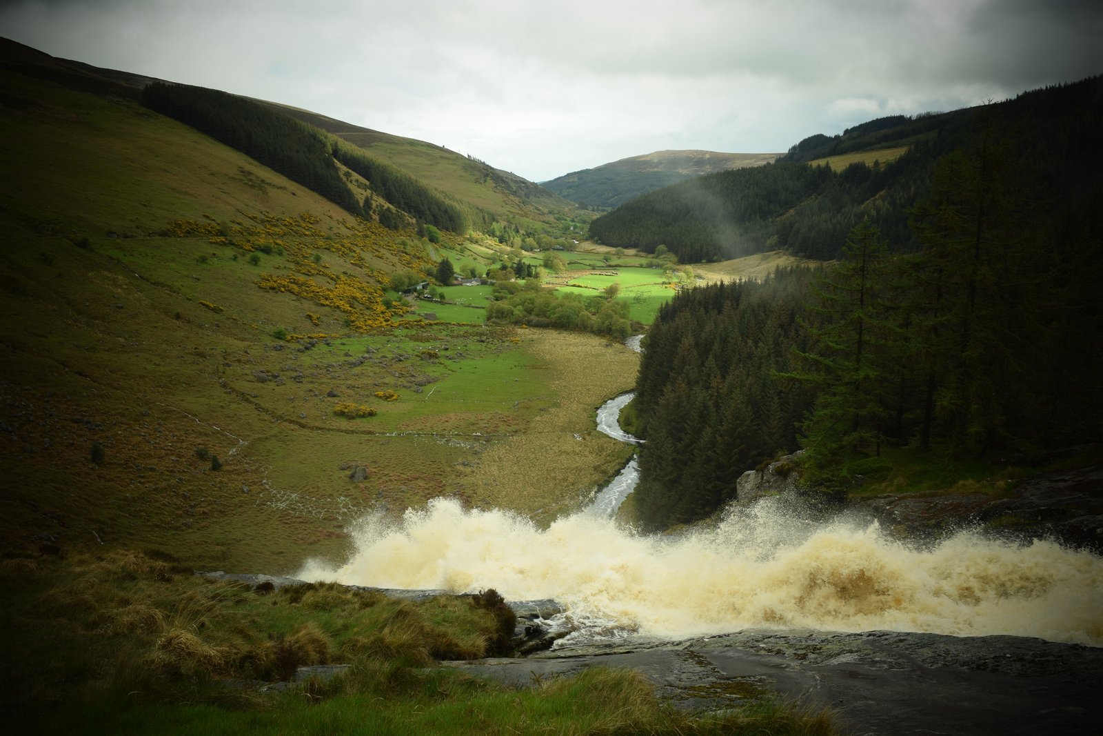 Glenmacnass Waterfall above the valley in County Wicklow