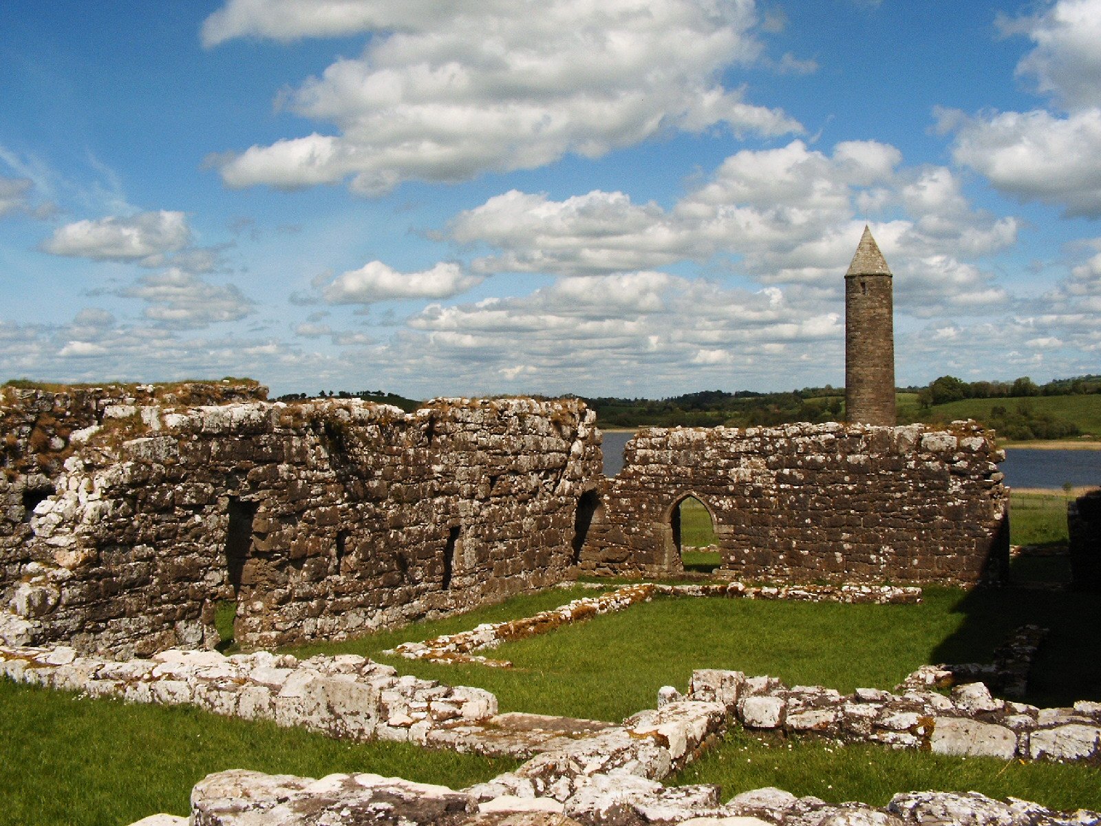 Devenish Island round tower on Lower Lough Erne near Enniskillen, County Fermanagh