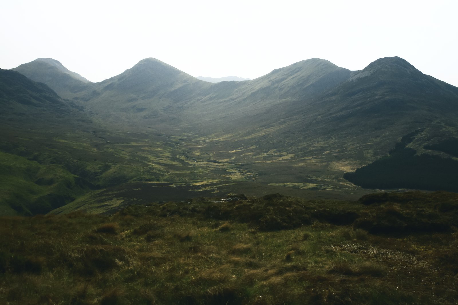 The Connemara mountains rising over a bog valley on the Wild Atlantic Way.