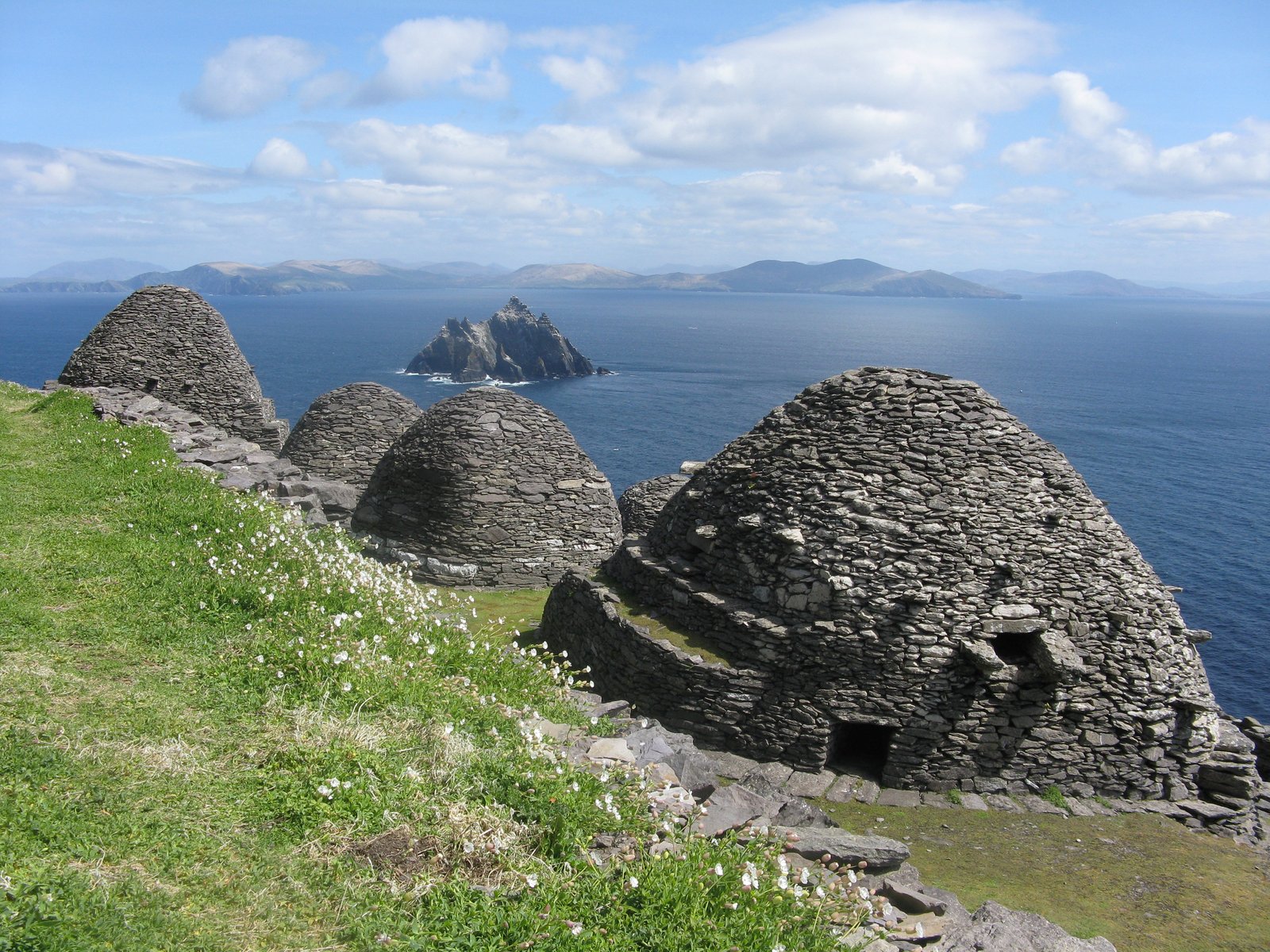 Dry-stone monastic beehive huts on Skellig Michael off the Kerry coast
