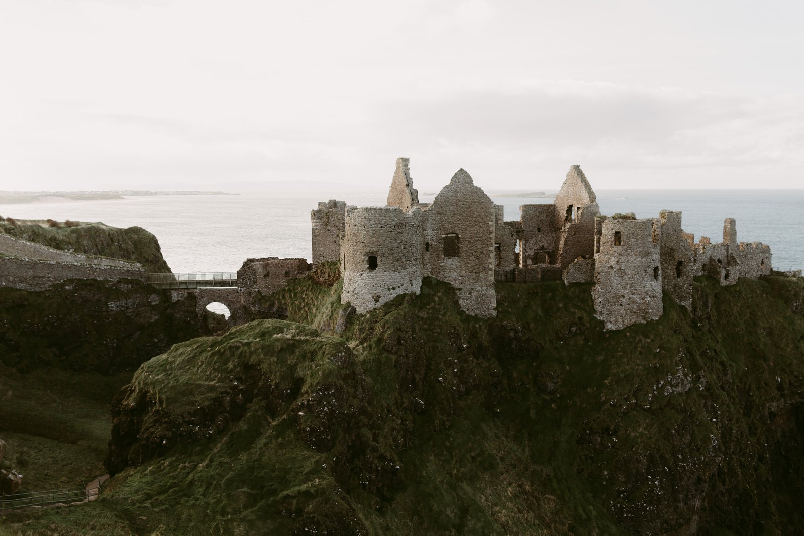 Ruins of Dunluce Castle on a coastal cliff top in County Antrim