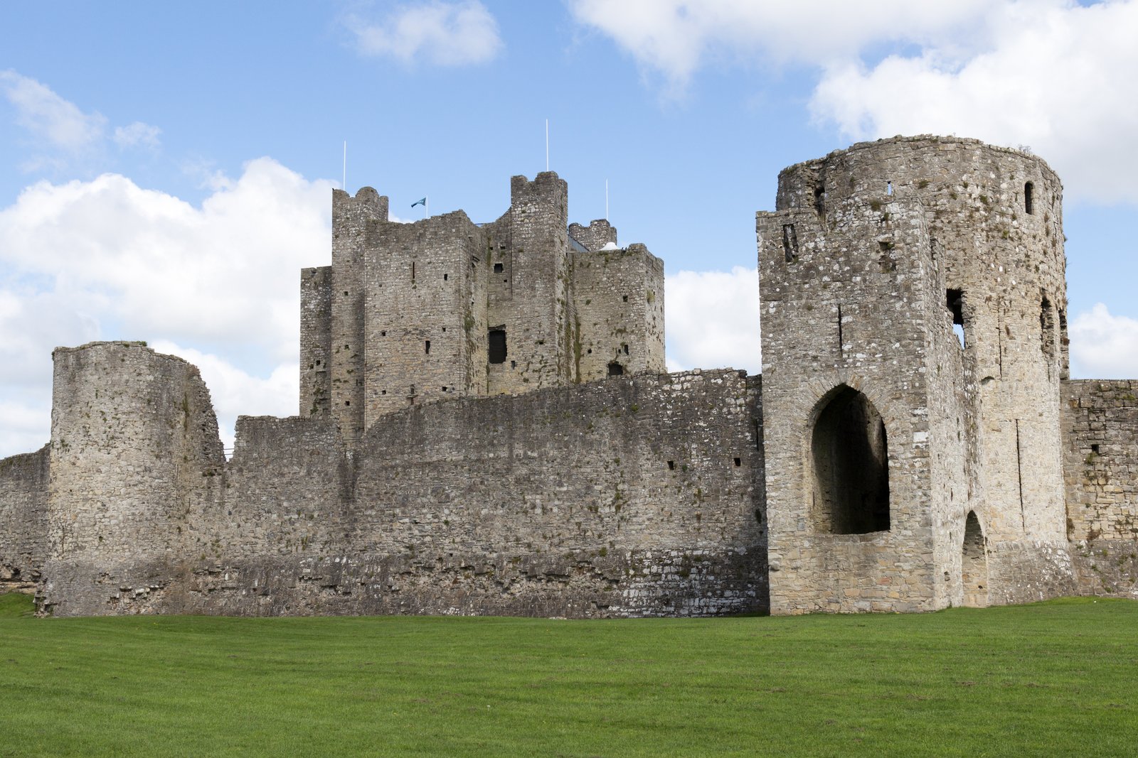 Trim Castle keep and round barbican tower in County Meath