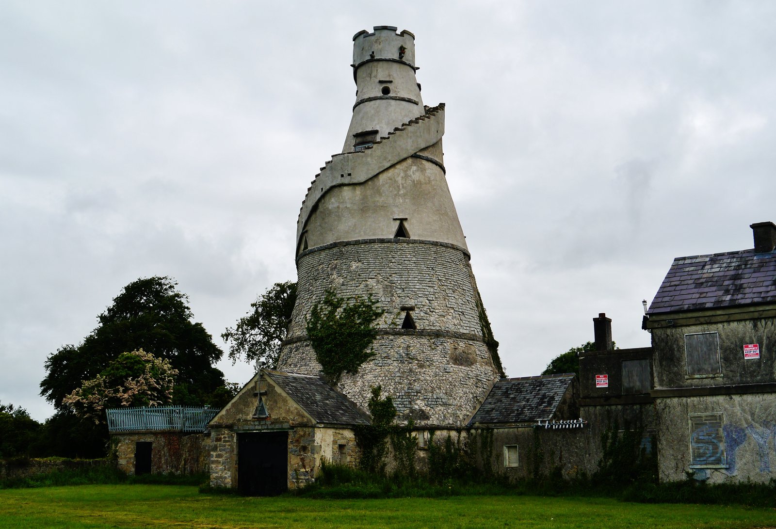 The Wonderful Barn conical tower with its external spiral staircase in Leixlip