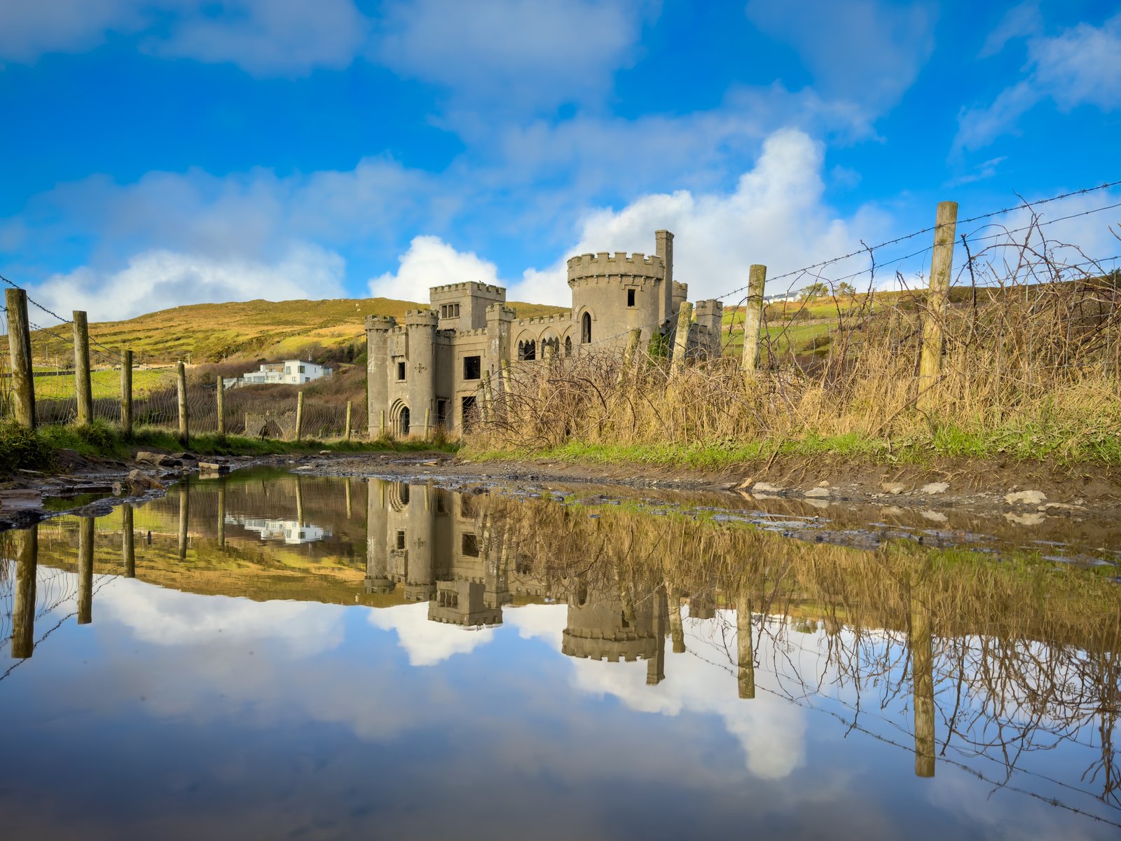 Clifden Castle roofless Gothic Revival manor ruin in Connemara County Galway