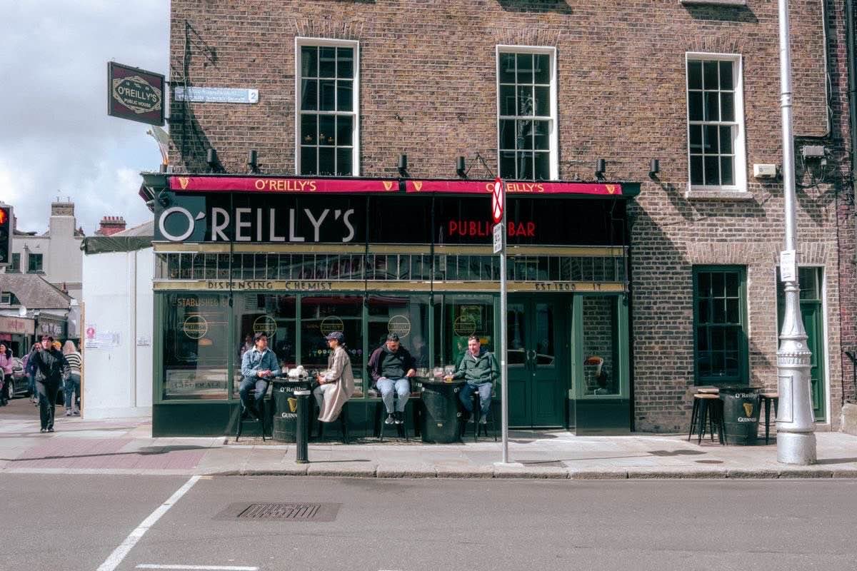 Exterior of an old Dublin pub on a city street