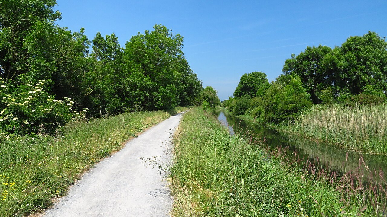 The Royal Canal Greenway towpath running beside the Royal Canal