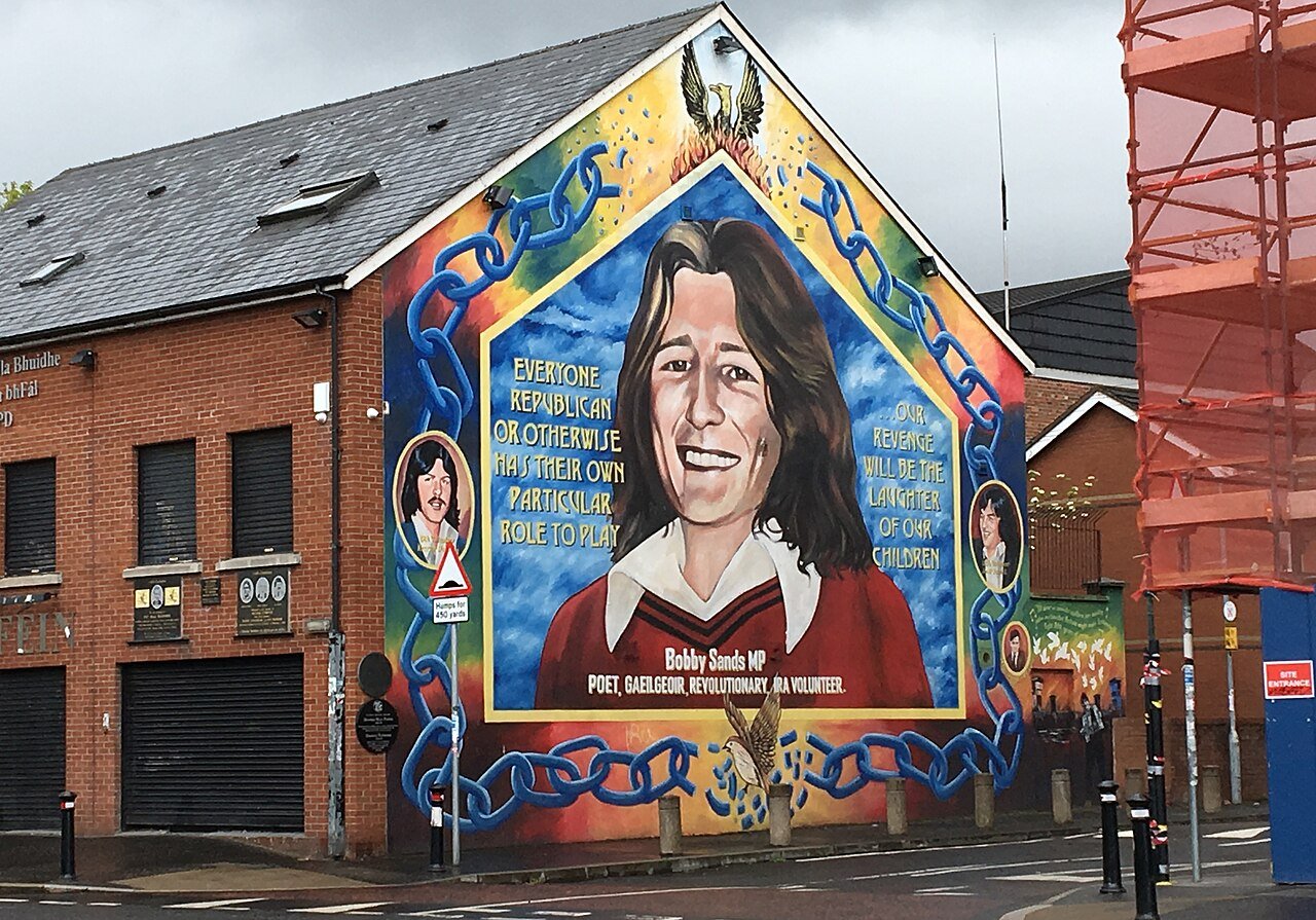 Bobby Sands mural painted on the Sinn Fein office on the Falls Road
