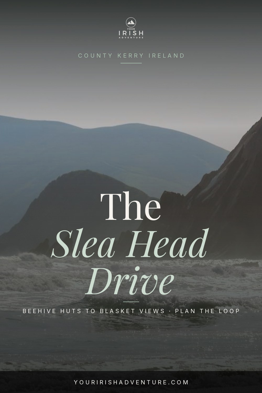 Stone beehive huts and Atlantic coastline on the Slea Head Drive loop, Dingle Peninsula, Ireland