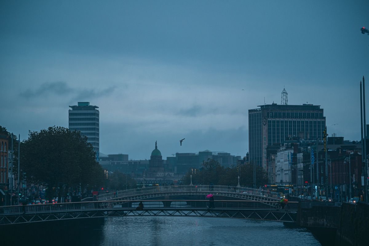 Blue hour over the River Liffey and the Dublin skyline