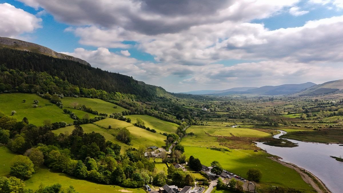 Sunny green valley in the Irish countryside
