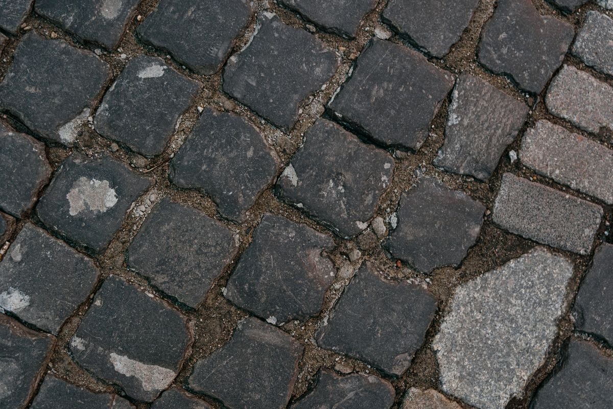 Cobblestones of a Dublin square close up