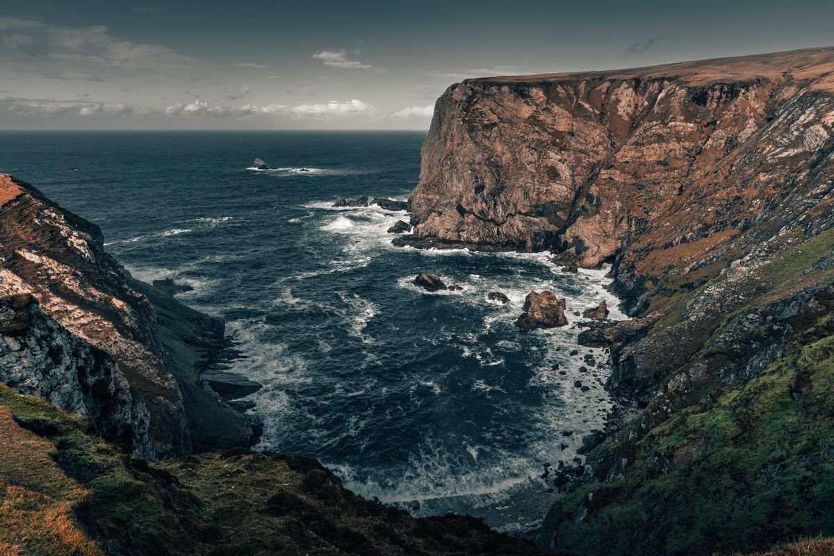 high sea cliffs falling into the Atlantic at Croaghaun Achill