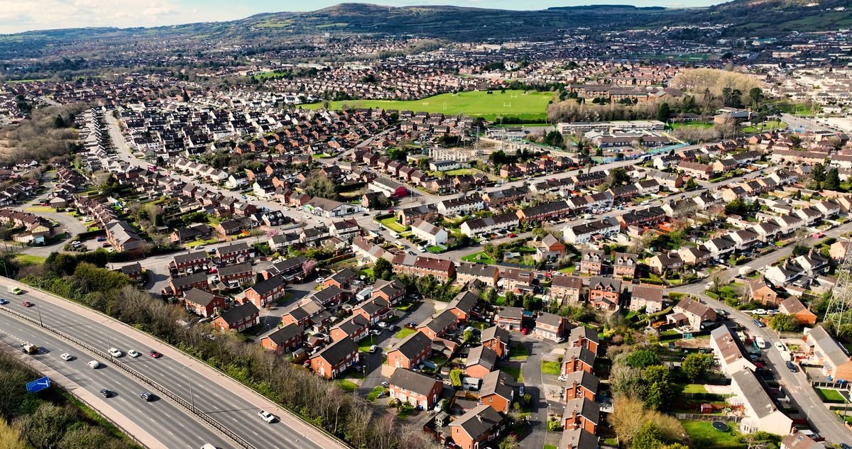 Aerial view of terraced housing in West Belfast