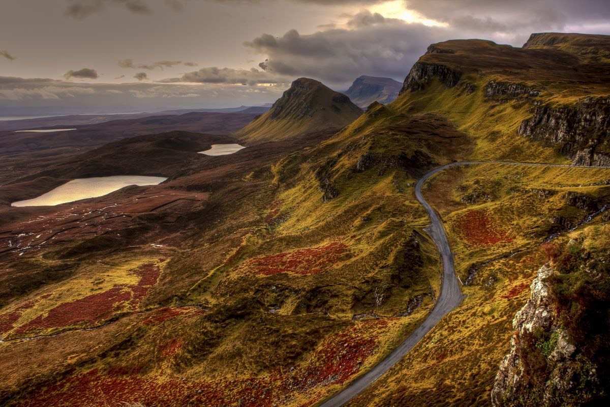 The Quiraing road on the Isle of Skye at dusk