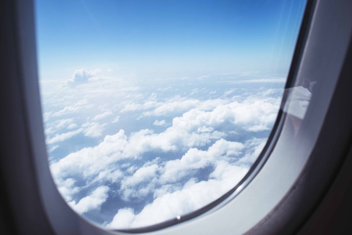 View of clouds from an airplane window