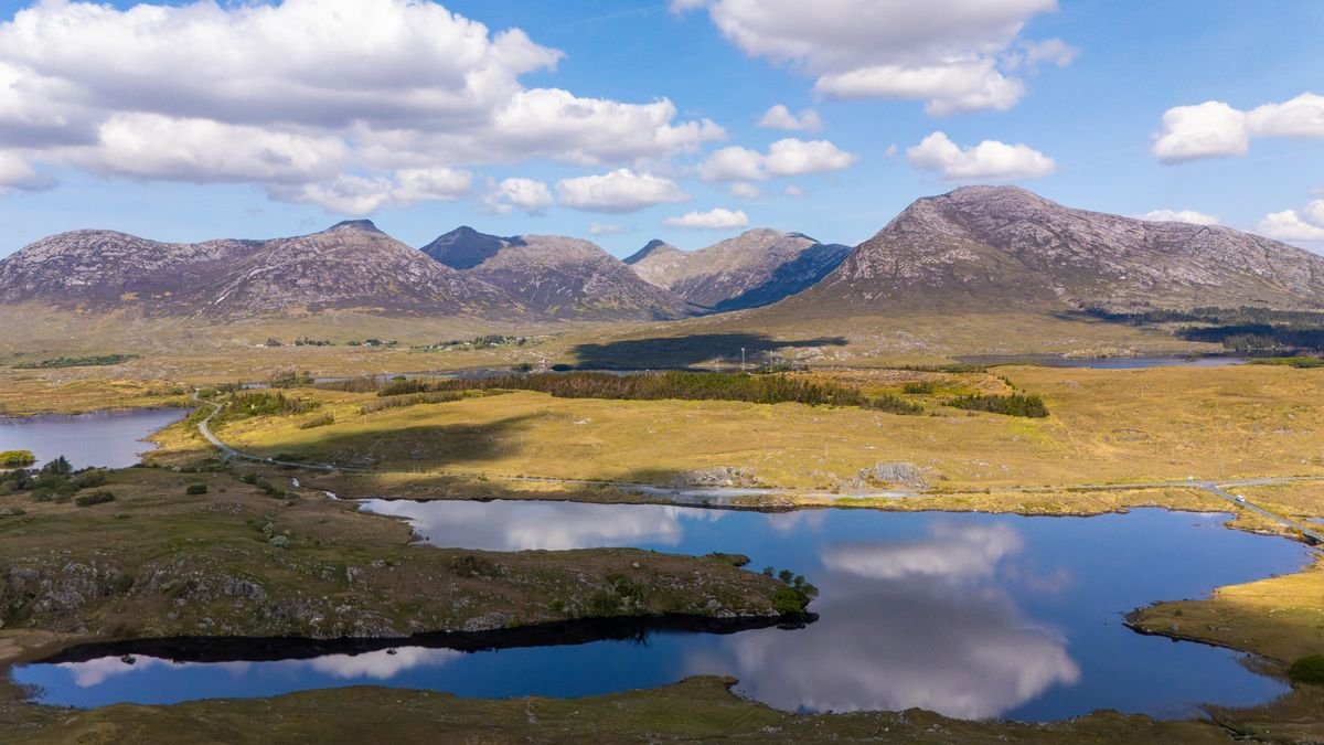 Connemara lakes and mountains in County Galway