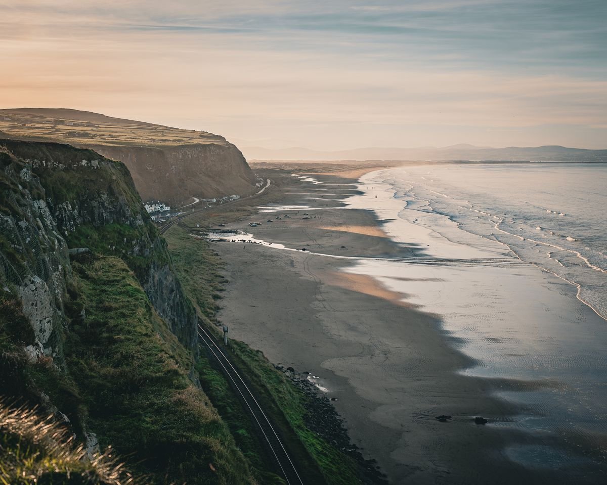 Benone strand under the cliffs of Binevenagh at golden hour