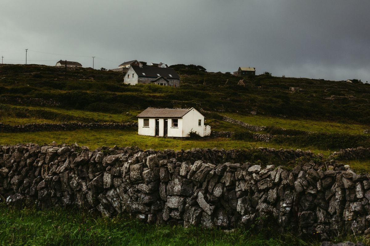 Dry stone walls and white cottages on the Aran Islands