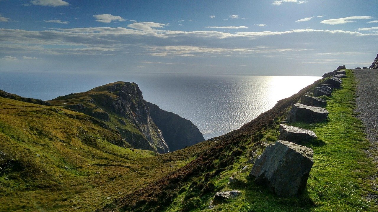 Coastal headland and sea catching the light on the Wild Atlantic Way