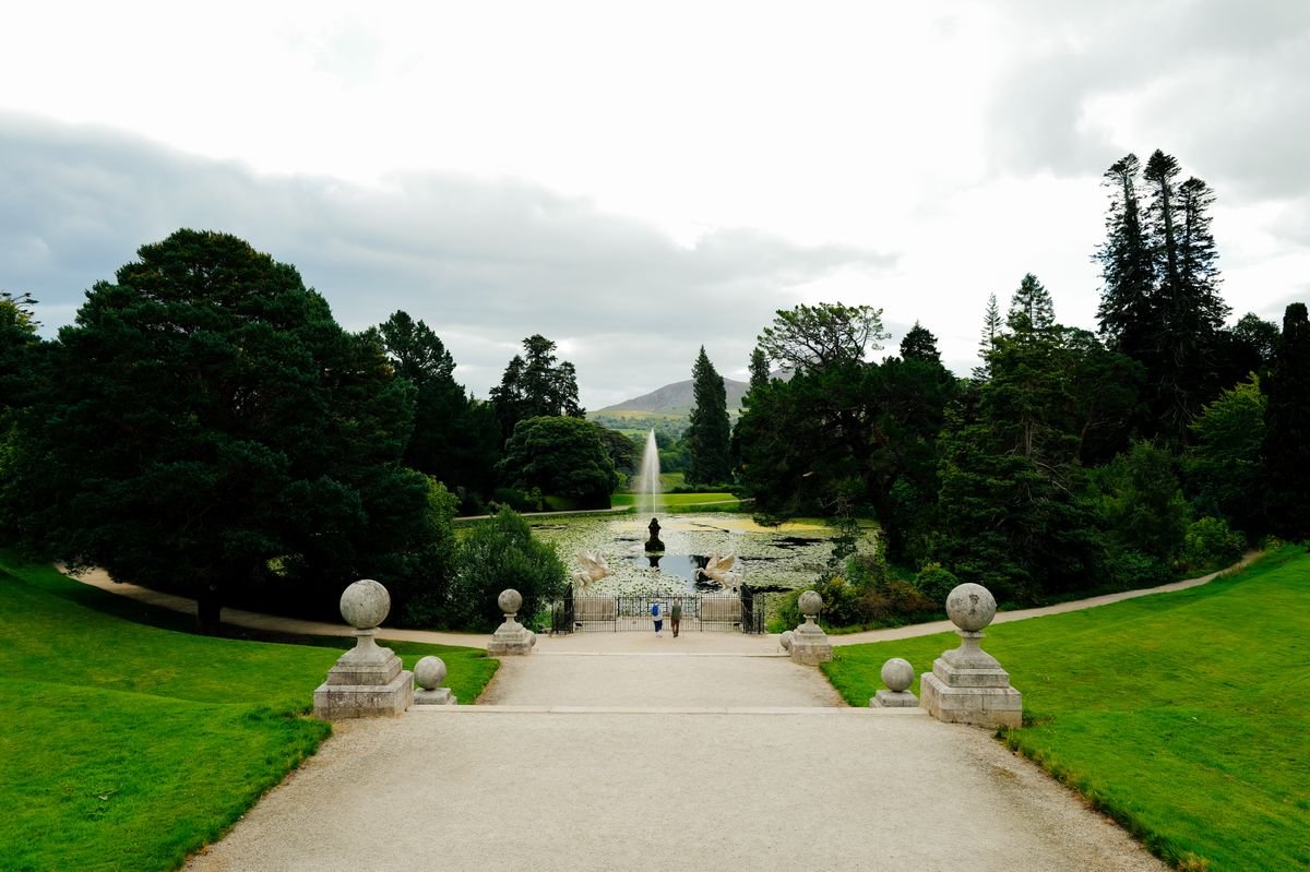 Triton Lake fountain and terraced gardens at Powerscourt Estate in County Wicklow