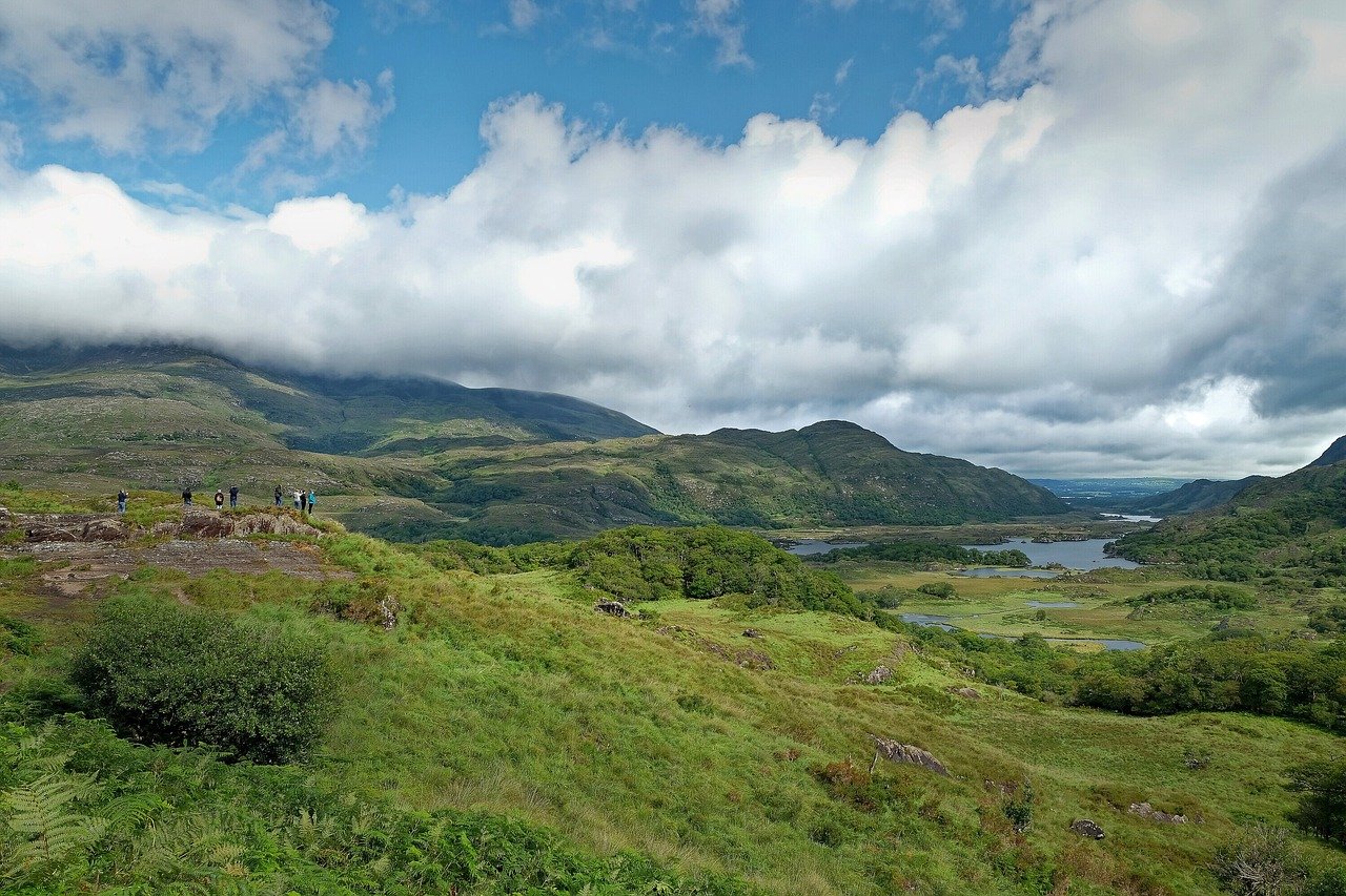 Green mountains and a lake on the Ring of Kerry near Killarney