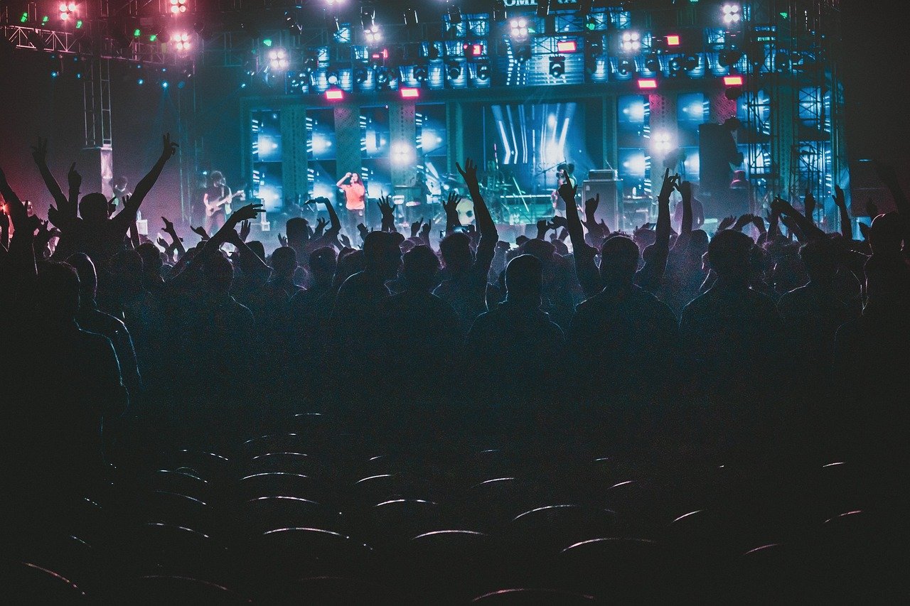 Crowd with hands up at an outdoor music festival in Ireland