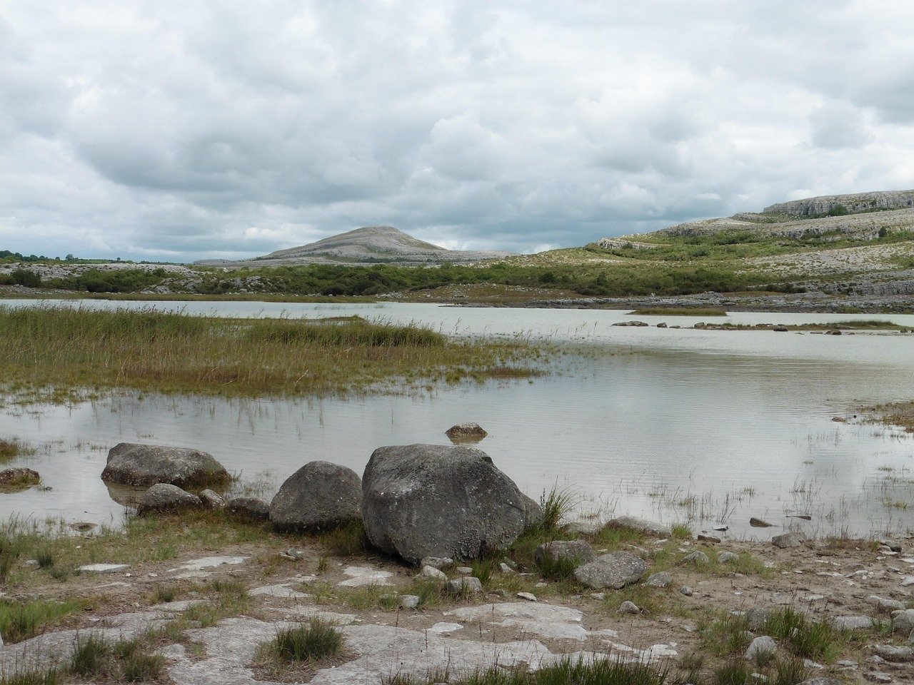 Bare grey limestone pavement of the Burren in County Clare