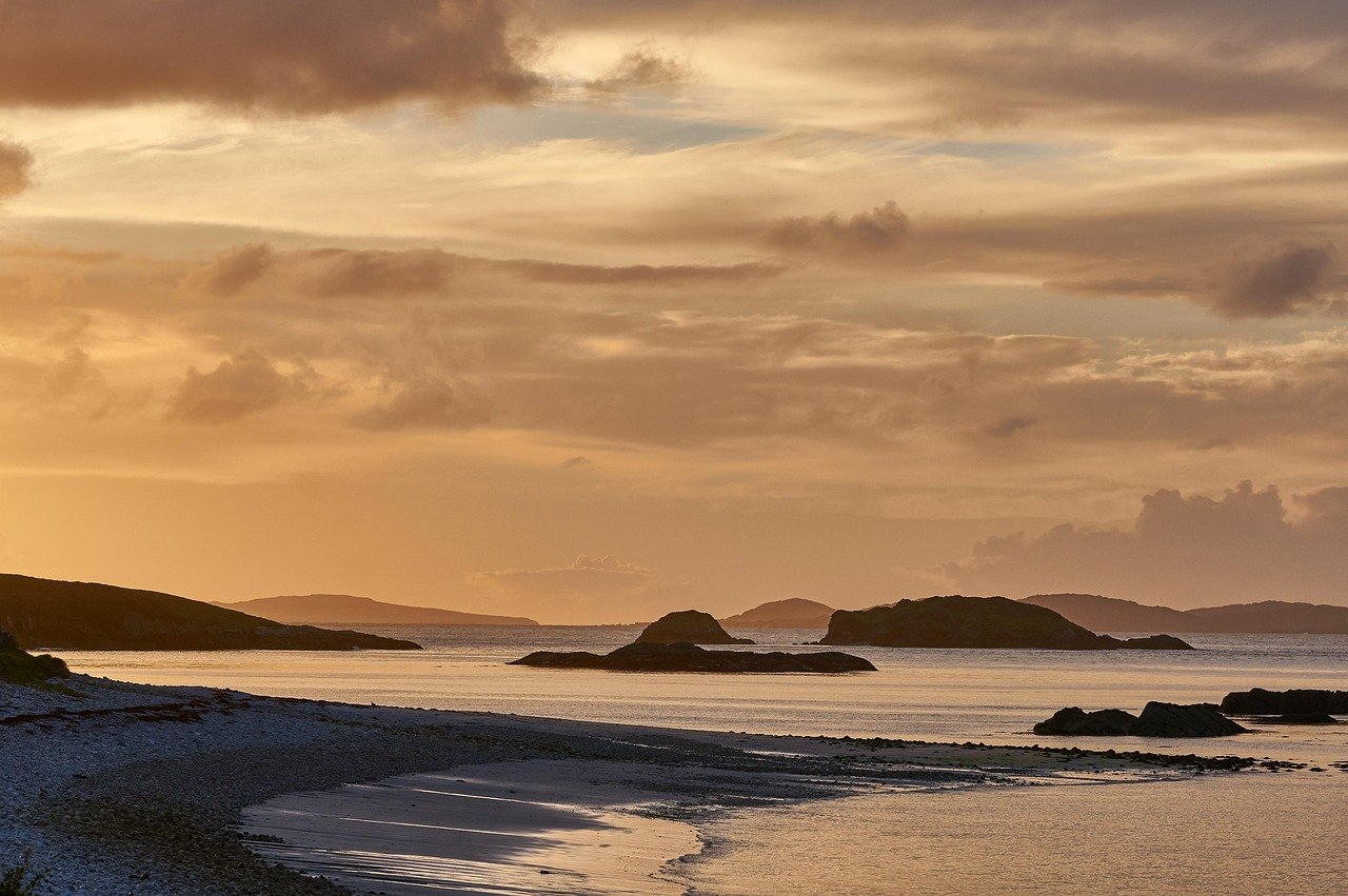 Golden evening light over a west coast beach