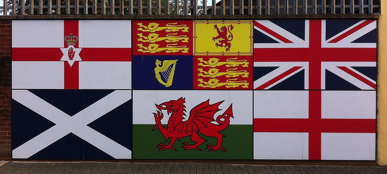 Loyalist flags mural on the Shankill Road in Belfast
