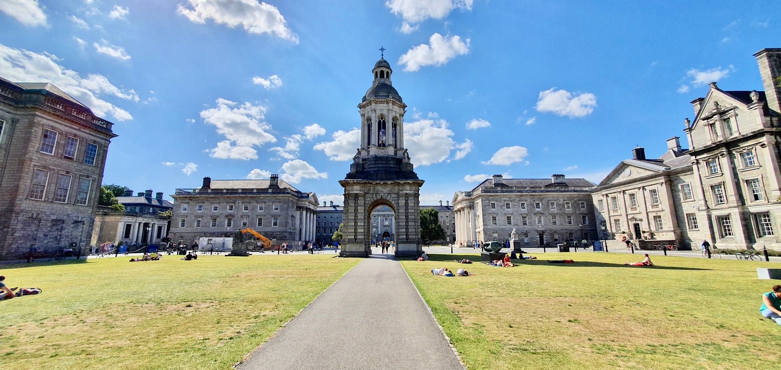 Trinity College Dublin campus with the Campanile and Parliament Square