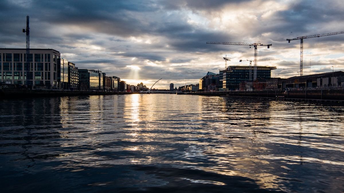 Dublin skyline over the River Liffey at sunset