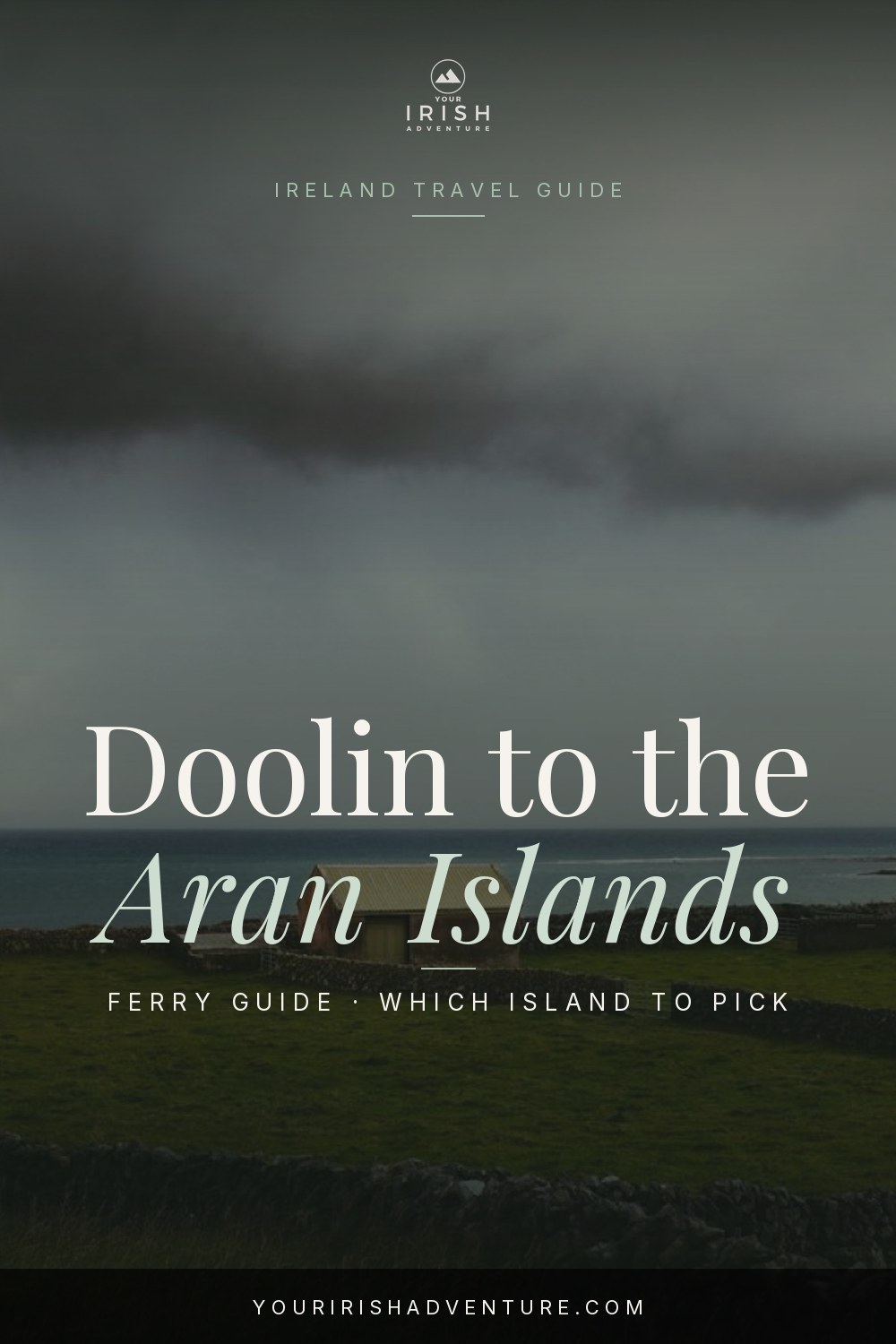 Doolin ferry crossing to the Aran Islands off County Clare with stone walls and green fields