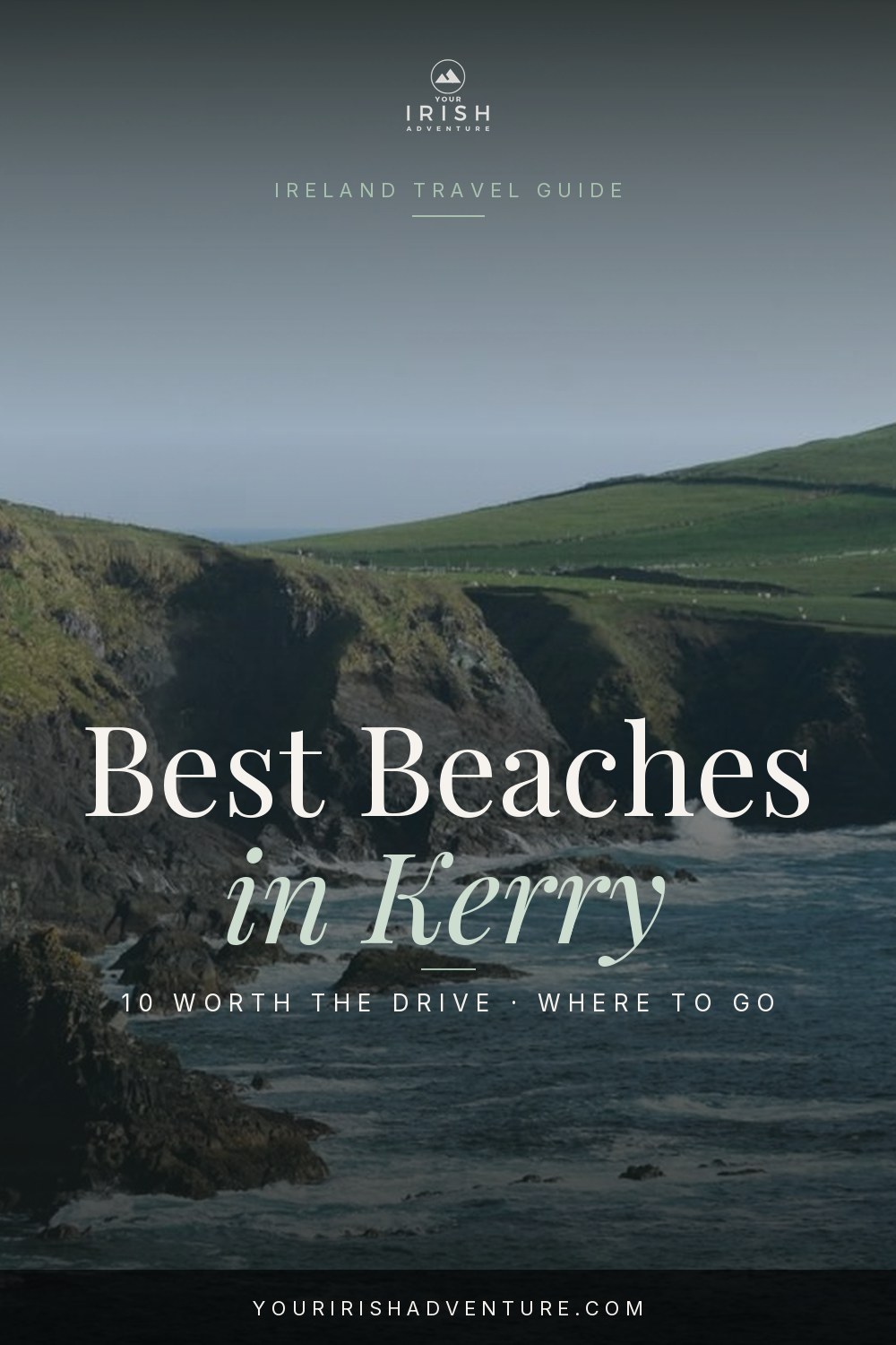 Wide sandy beach on the Kerry coast with green headlands and Atlantic surf