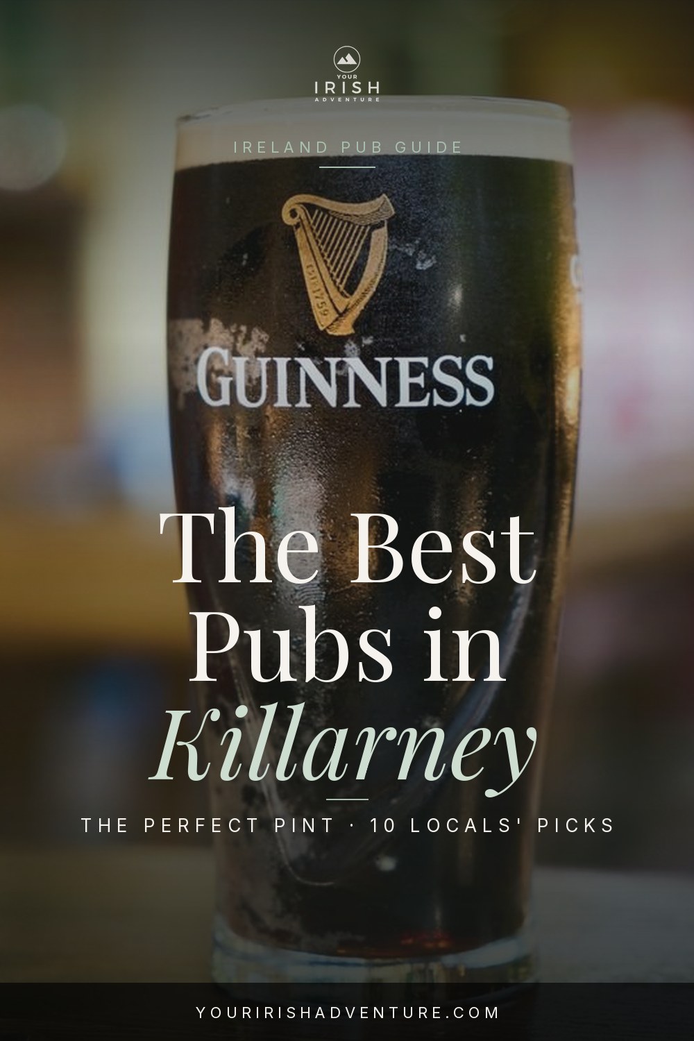 A settled pint of Guinness on the bar in a traditional Killarney pub in County Kerry