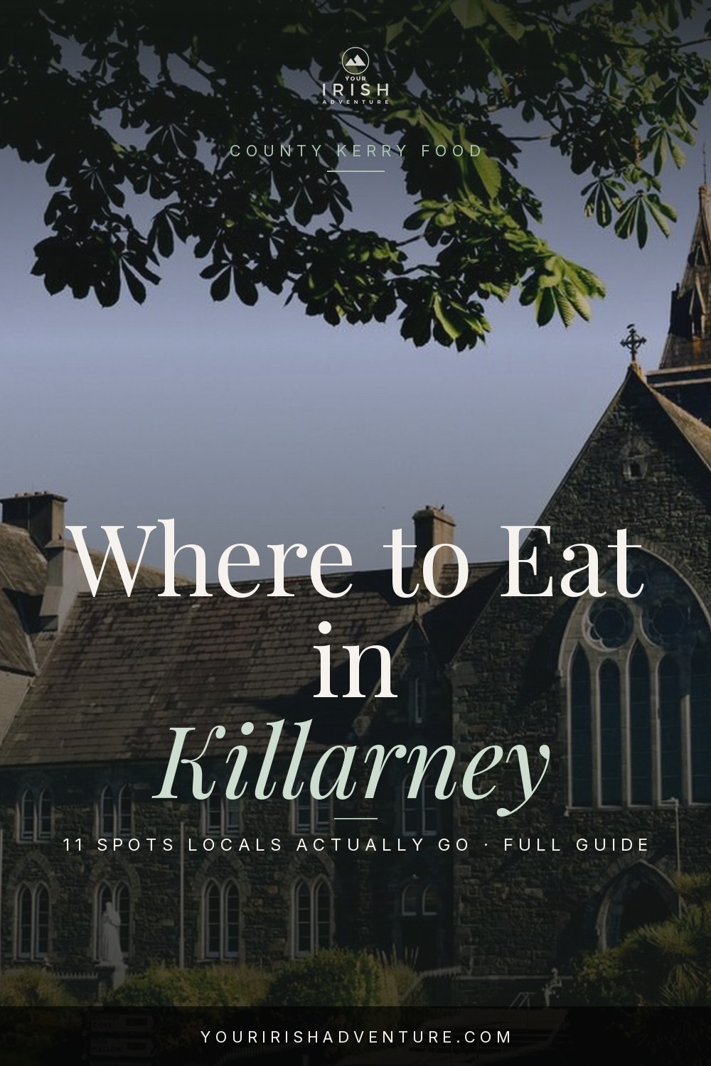 Warm-lit Killarney pub dining room with live music and food being served