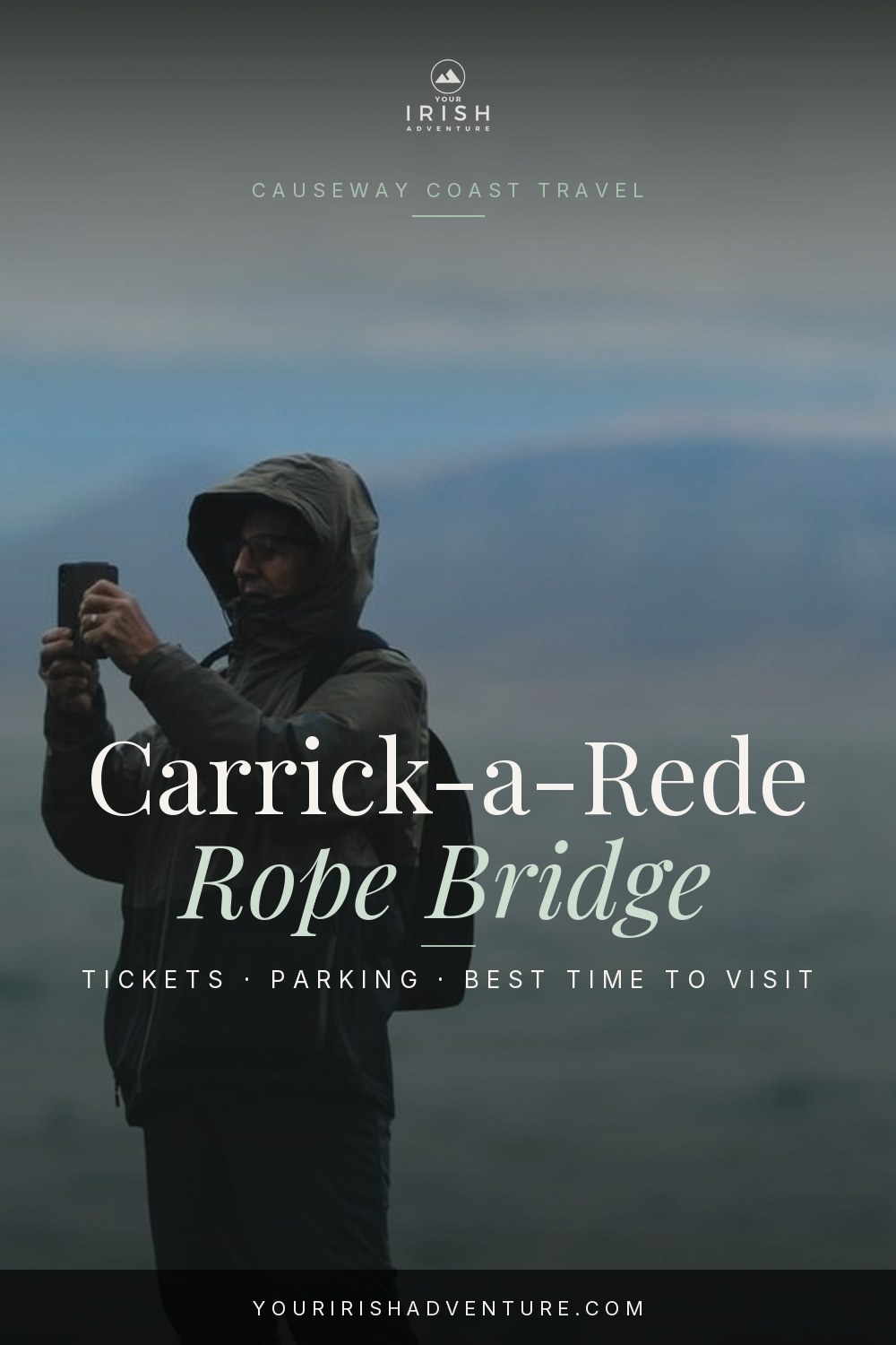 Visitors crossing the swaying Carrick-a-Rede rope bridge above the Atlantic on the Antrim coast
