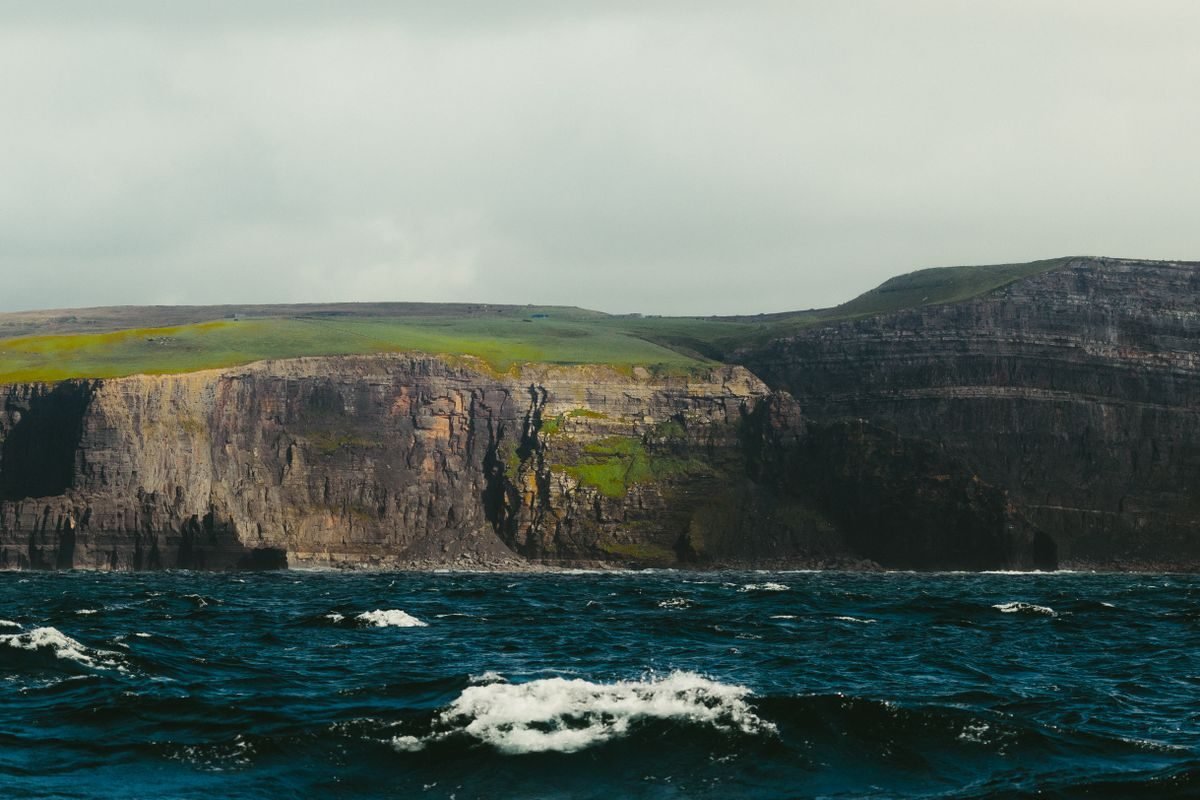 Wild Atlantic cliffs and open sea along the West Cork coast