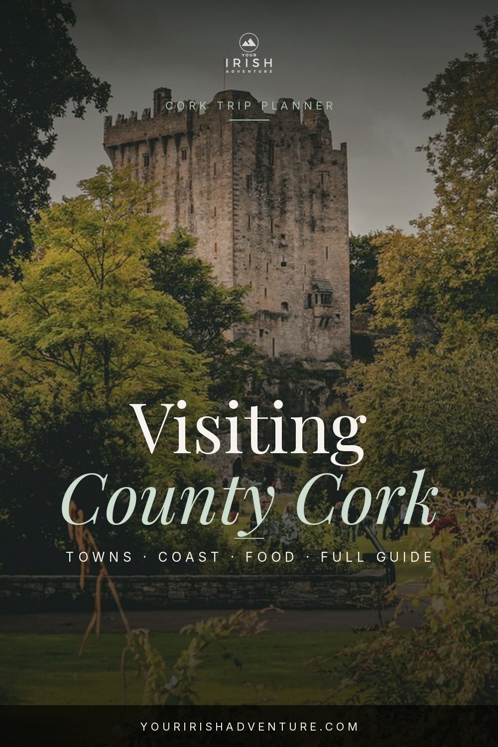 Rocky Atlantic coastline and rolling fields in County Cork, Ireland for trip planning