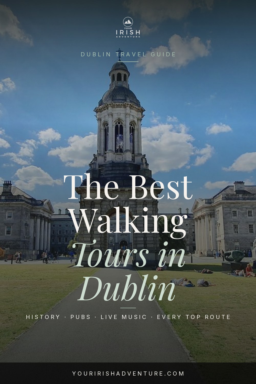 Cobbled Dublin street with Georgian doors and pedestrians on a guided walking tour route