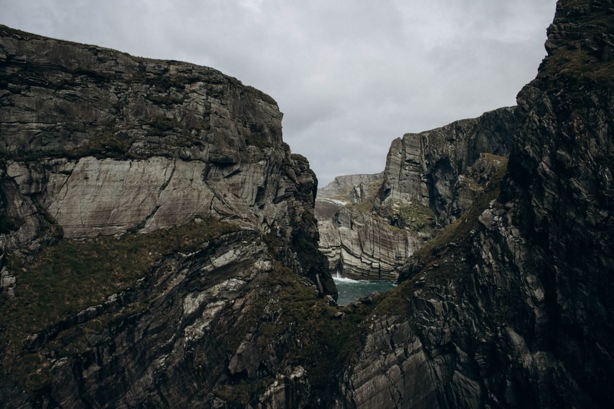 The rocky chasm at Mizen Head with the Atlantic churning below