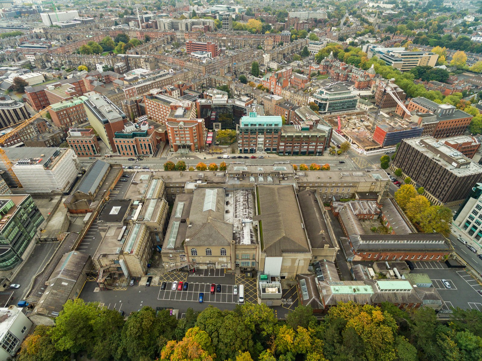 Aerial view over central Dublin rooftops