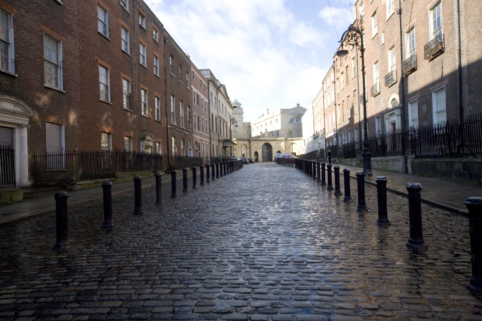 Cobbled Georgian terrace street in Dublin
